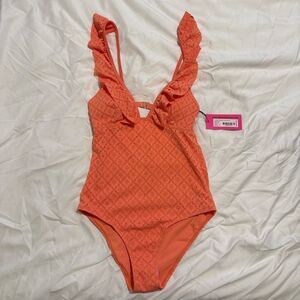 Betsey Johnson Deep V Swimsuit with Ruffled Trim